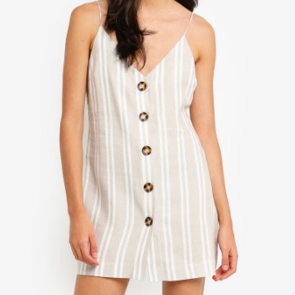 Topshop linen striped button front mini dress